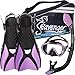 Seavenger Advanced Snorkeling Set with Panoramic Mask, Trek Fins, Dry Top Snorkel & Gear Bag (Black Silicone/Purple, Medium)