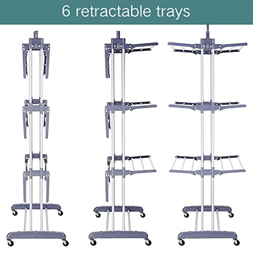 4-Tier Foldable Clothes Drying Rack | Rolling Stainless Steel Laundry Hanger With Casters | Indoor & Outdoor Use, Grey