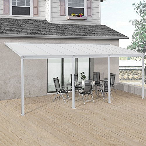 Juskys Terrassenüberdachung Borneo 6x3 m — Sonnenschutz aus Aluminium mit Doppelstegplatten — Terrassendach zur Wandmontage in Weiß – Bild 4