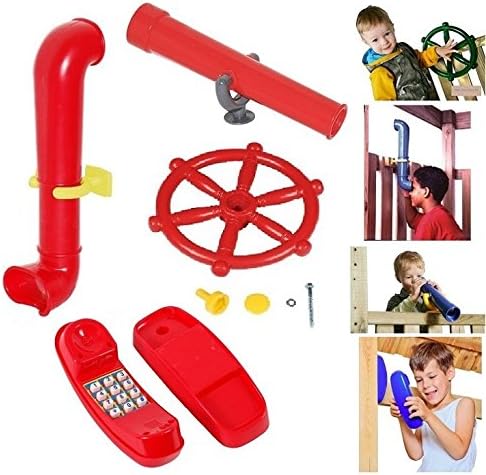 Garden Swings Toy Ships Steering Wheel, Periscope, Telescope & Telephone - Playhouse, Den, Climbing Frame Accessory (Red)