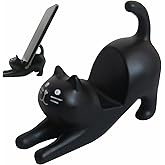 Meroqeel Cute Cell Phone Holder Stand for Desk, iPhone Mount for Office Tablet Accessories Gifts, Cool Desktop Decor Gadgets to Support Your Cellphone for Men Women Boys Girls - Kawaii Black Cat