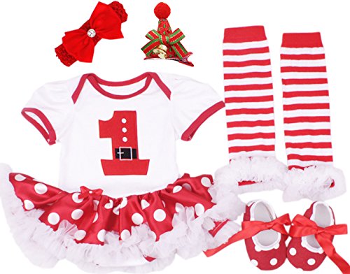 CAKYE Baby Girls' Christmas Outfits Infant Newborn 5PCs Santa Tutu Dress Set (Small(3-6 Months), Red)