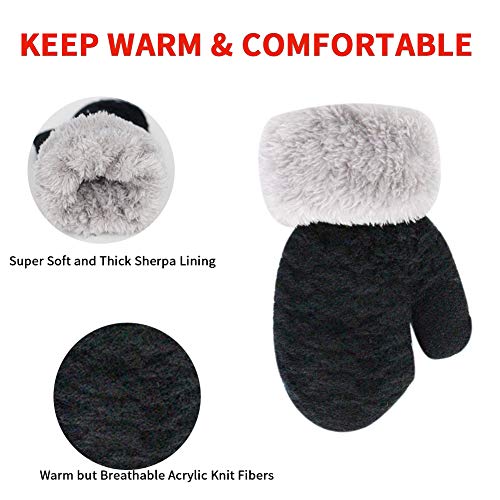 ORVINNER 3 Pairs Baby Toddler Winter Mittens Kids Warm Sherpa Lined Mittens Thicken Knit Gloves for Boys Girls (Black/Navy/Mocha)