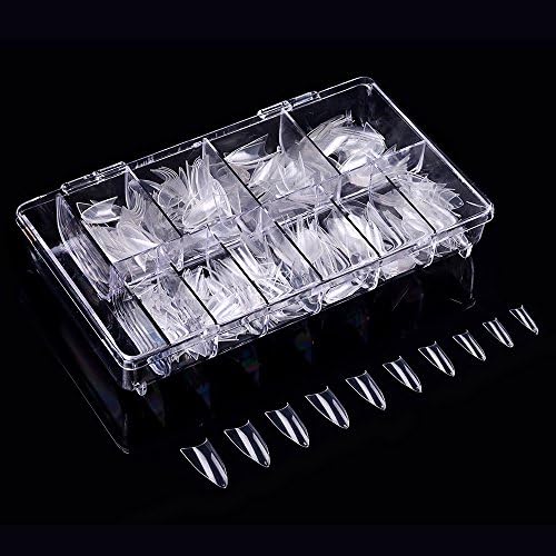 Huashengmei 500pcs Stiletto shaped French ClearAcrylic UV Gel False Nails Fake Nail Art Tips 10 Sizes with box