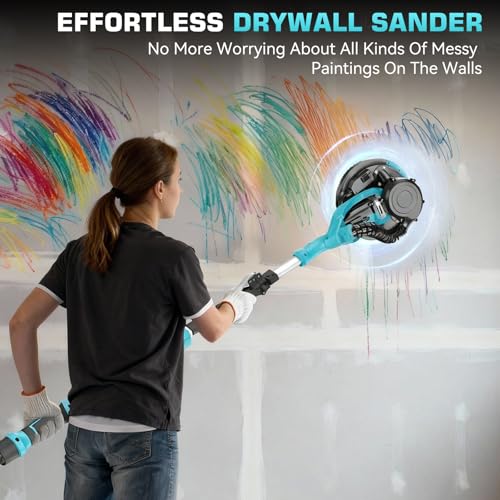 Drywall Sander with Vacuum Dust Collector, 1000W Popcorn Ceiling Removal Tool, Electric Drywall Sander with Digital Display Screen 9 Variable Speed 800-2100RPM, Foldable Extendable Handle