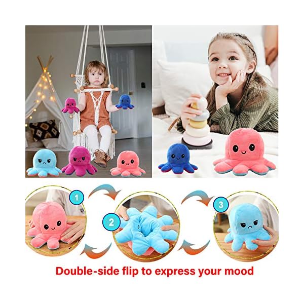 JXMORE Soft Reversible Octopus Plush Toys - Flippy Mood Octopus Reversible Plushies - Stuffed Happy Sad Octopus Gifts…