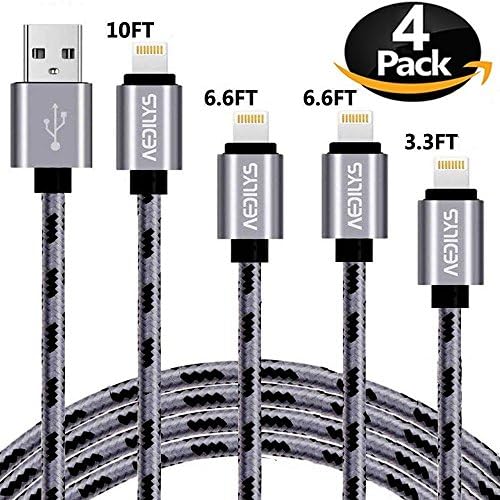 iPhone Charger, AEDILYS 4 Pack [10FT 6.6FT 6.6FT 3.3FT] Nylon USB Charging &amp; Syncing Cord Charger for iphone x/iPhone 8/8 Plus/7/7 Plus/6/6 Plus/6s/6s Plus/5/5s/5c/SE, (Gray, 4 Pack)