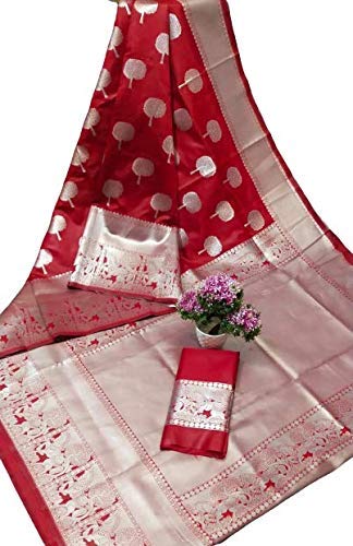 Pure Weaving Silver Zari Lichi Silk Saree With Blouse