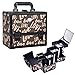 Joligrace Makeup Train Case Cosmetic Organizer Box Lockable with 3 Trays and a Brush Holder with Mirror Vintage Brown Love Pattern
