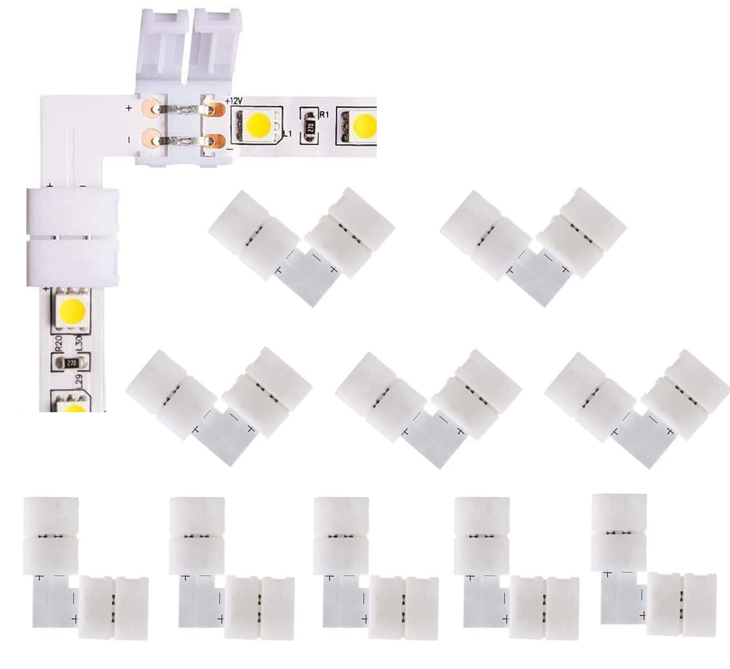 L Shape 2 Pin Right Angle Corner Solderless Connectors 2Pin 8mm LED Light Connector 2pin L Connectors for RGB 3825 (2PIN-8)