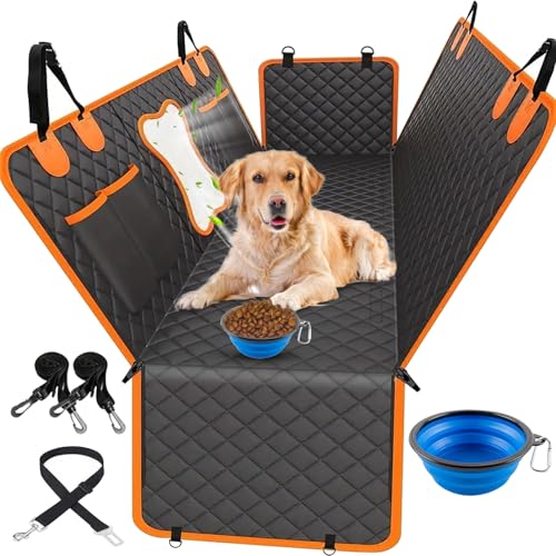 GALASALA Cubre Asientos para Auto Perro, Cubreasientos para Carro Perros, Protector de Asientos Mascotas, Con Comedero Plegable, Antirrozaduras Impermeable, Adecuado Automóviles Camiones SUV Maleteros