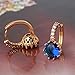 GULICX Yellow Gold Tone Blue Round ZIrconia Piercing Hoops Earrings Huggies Sapphire Color