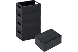 Uceoo 4-Pack Mini Storage Crates Organizer，Crates for Desk Organizers Aesthetic Crate Stacking Folding Storage Baskets for Home Kitchen Bedroom Decor (small size, black)