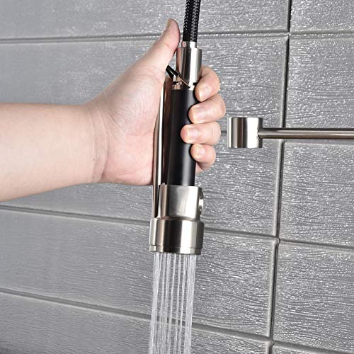 SHAMANDA Commercial Pre-Rinse Kitchen Faucet, High Arc Kitchen Sink Faucet with Pull Down Spring Spout and Pot Filler, Brushed Nickel, L40001-2 - Thumbnail 7