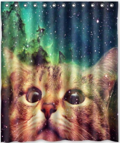 Star Galaxy Outer Space Cool Cat Waterproof Fabric Polyester Bathroom Shower Curtain 36"(w) x 72"(h)