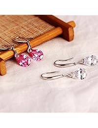 Maylover - Pendientes colgantes de plata de ley 925 chapados en oro blanco de 14 quilates, 0.472 in, forma de pera, taladro desnudo, elemento de Swarovski, para mujer