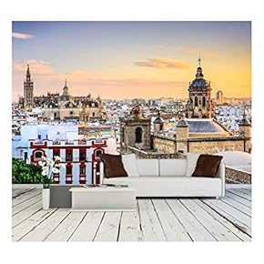 Seville, Spain City Skyline at Dusk. - Removable Wall Mural | Self-Adhesive Large Wallpaper - 66x96 inches