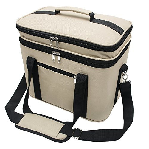 Fanmaous Lunch Box Insulated Lunch Bag Large Cooler Tote Bag Drinks Bottle Box Thermal Lunch Bags for Adult Men Women Car Picnic Camping Family ,Double Deck Cooler(18L/Khaki)