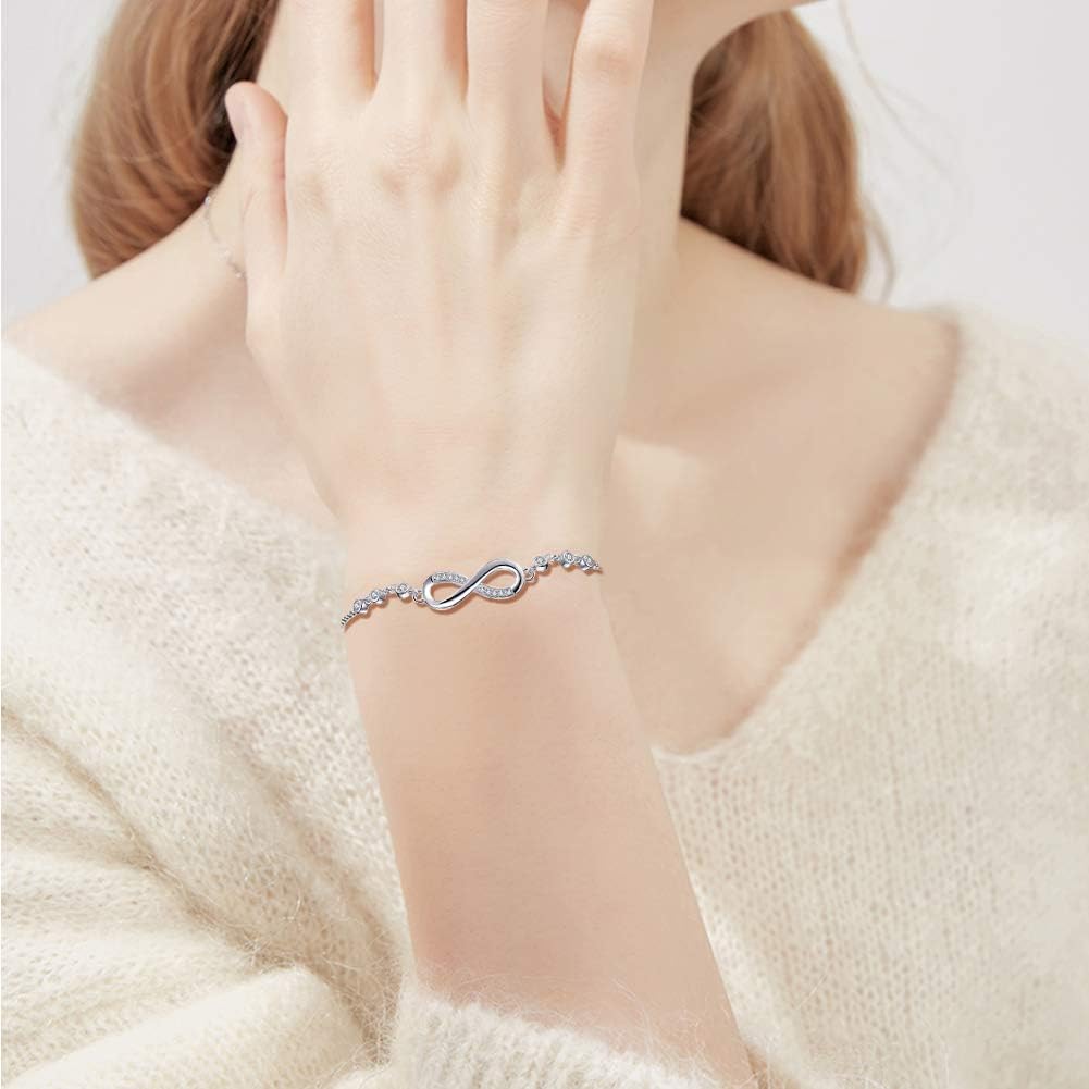 SwirlColor 2 Infinity Bracelets, Silver Adjustable Elegant Tennis Bracelet for Women Wife Mother Girls Friends Girlfriends - Image 3
