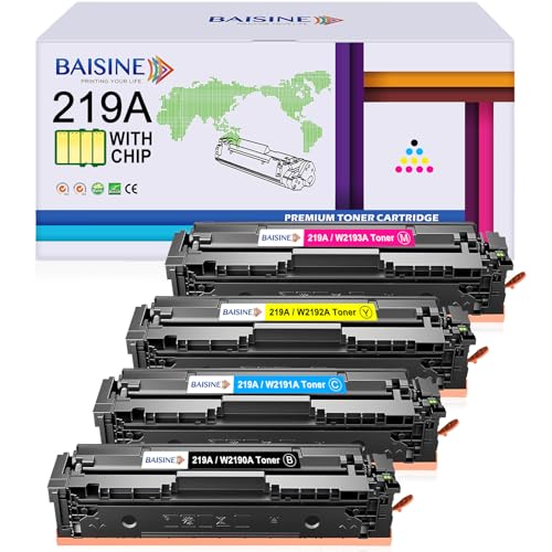 BAISINE 219A Toner with Chip Compatible with HP 219A W2190A for HP Color Laserjet Pro MFP 3302FDWG Toner MFP 3302SDWG 3302FDNG 3302FDW 3302SDW 3302FDN 3202DW 3202DN (4 Pack, Black Cyan Magenta Yellow