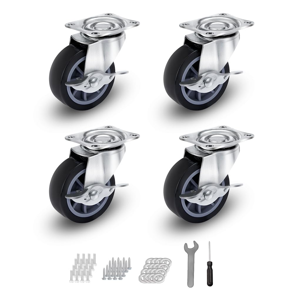 Photo 1 of 2" Casters Set of 4 Heavy Duty, Excellent Locking Casters Polyurethane (PU) Wheels, Swivel Plate Castor Wheels for Cart, Furniture, Workbench (Free Screws and Screwdriver)