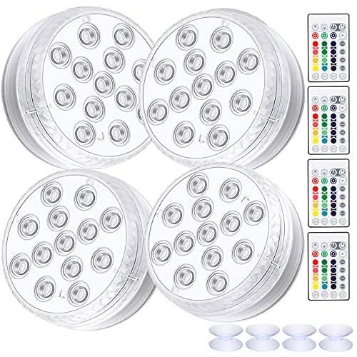 ALED LIGHT Waterproof Underwater Light, 4 Pack Submersible LED Lights with Remote Control RGB Multicolor LED Pond Lighting Set for Vase Base, Bath Tub, Decoration