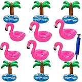 BIGTHING 12-Piece Inflatable Flamingo and Palm Tree Drink Holder