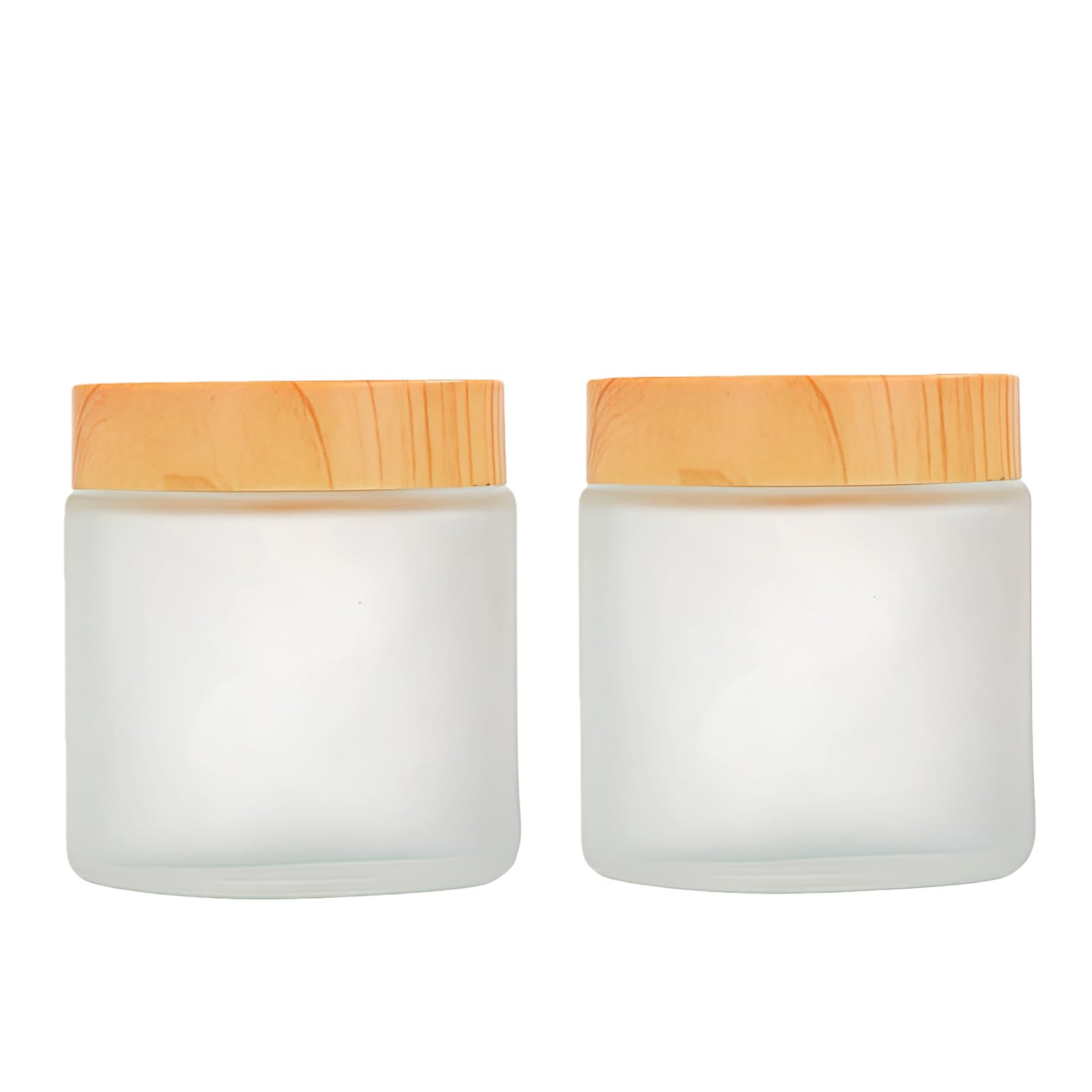 2Pcs 100ml 3.4oz Frosted Glass Jars with Inner Liners and Plastic Wood Grain Lids Airtight Cosmetic Containers for Cream Lotion Body Butter Travel Storage Refillable Sample Jars