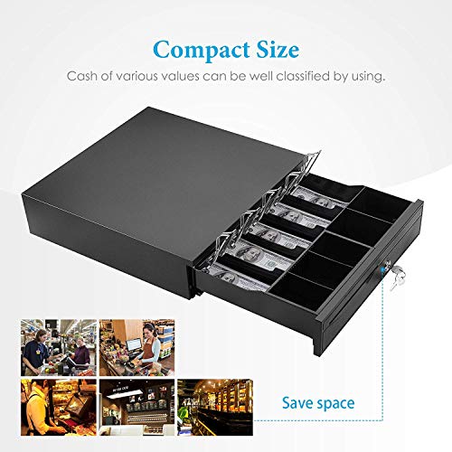 Nurxiovo Cash Register Drawer 16 Inch Money Box 5 Bill 5 Coin Money Tray Lock/POS Machine RJ11 RJ12 Interface/Open with Key,Steel Case Pairs