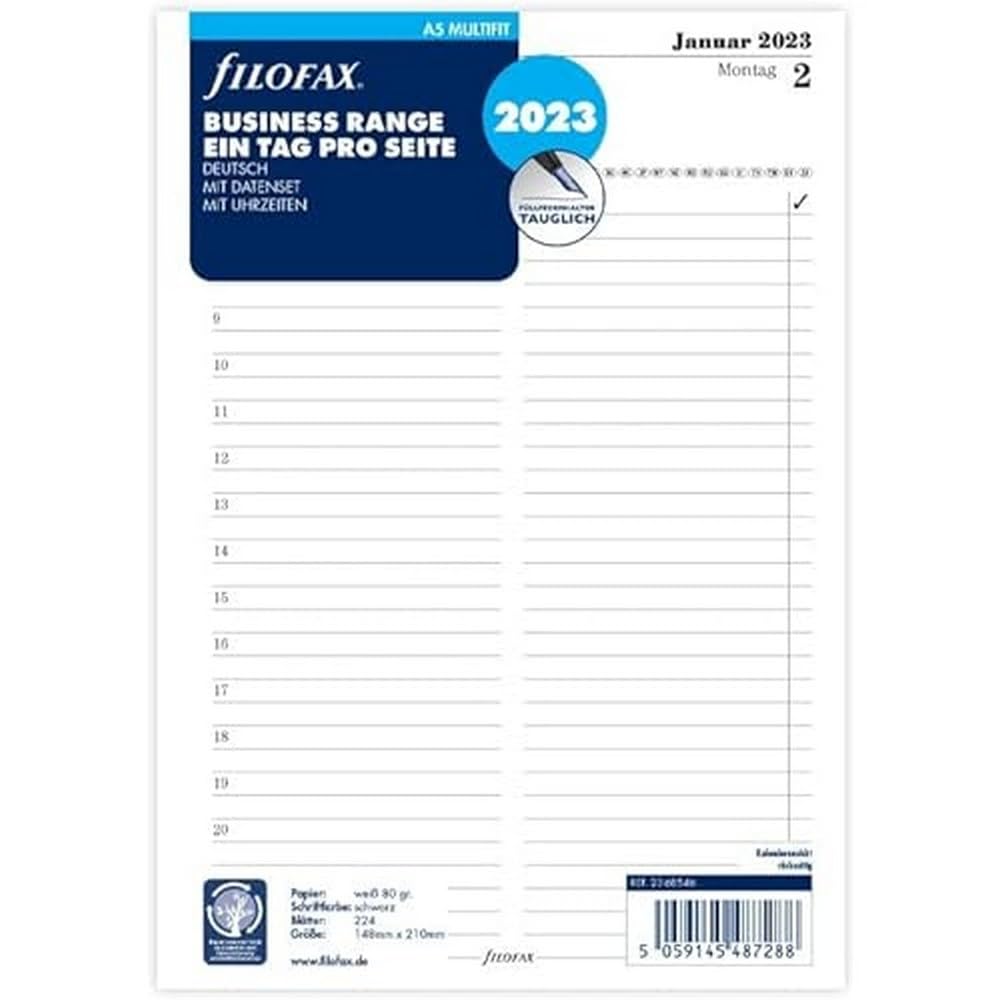 Filofax A5 Multi 1 Day on 1 Page (German) 2023, 23-68546, White