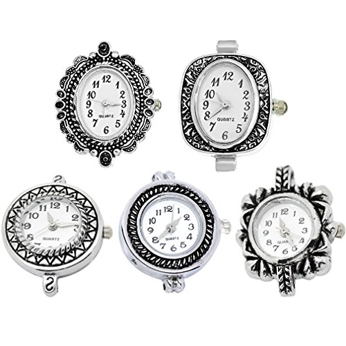 Souarts Mixed Antique Silver Color Decorative Pattern Quartz Watches Faces Pack of 5pcs