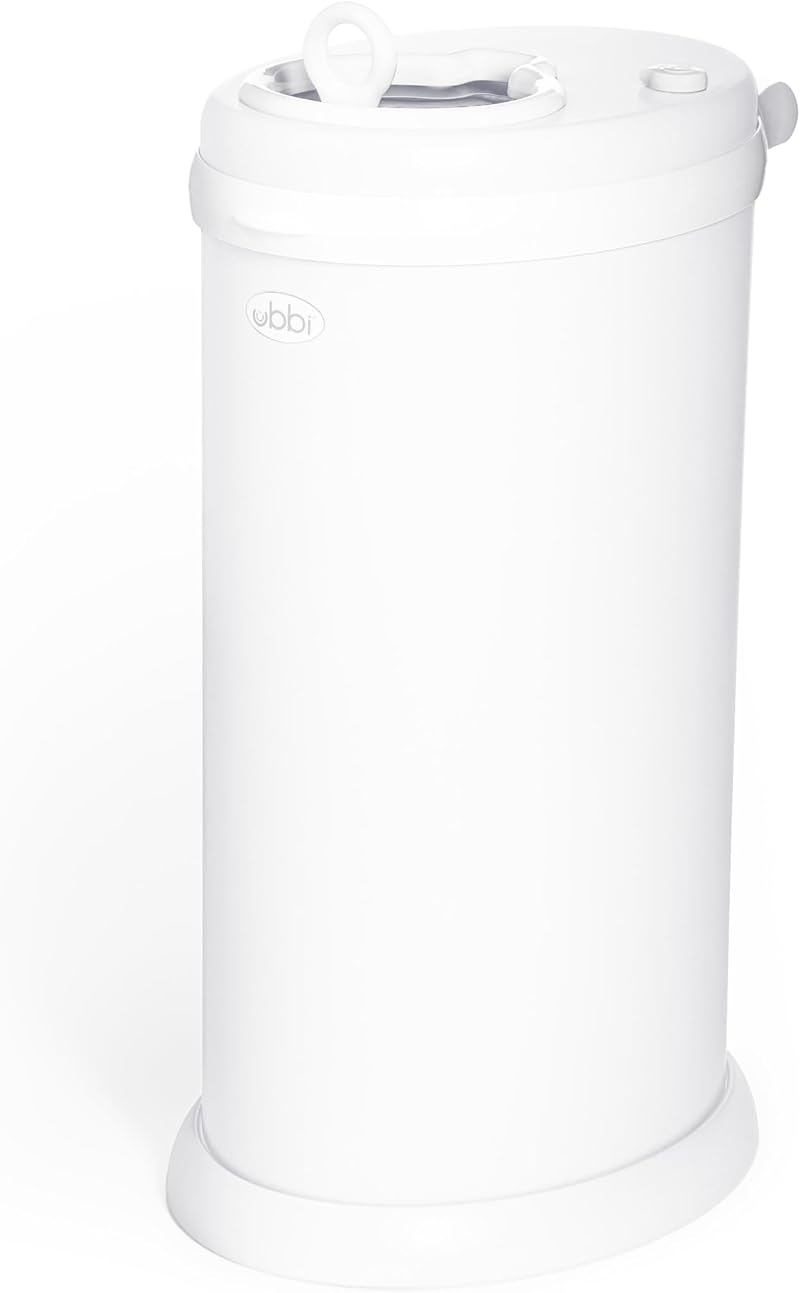 Ubbi Stainless Steel Nappy Bin Odour Locking No Special Bags White