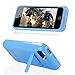 Kujian Slim Rechargeable Case with 4 LED Lights, Built-in Pop-out Kickstand Holder, 2200 mAh External Battery Backup for iPhone 5, 5s, 5c- Blue
