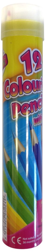 Artbox 12 full size colouring pencils set in round storage metal tin box with sharpener