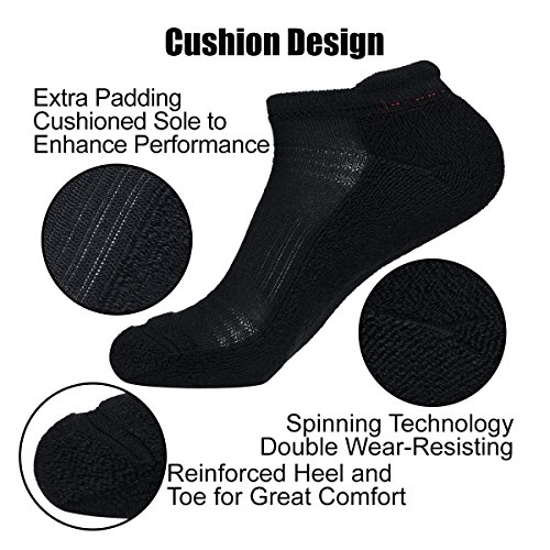 LITERRA Women’s 6 Pack Hidden Athletic Cushion Single Tab Running Socks No Show Sport Seamless Toe Sock (Black)