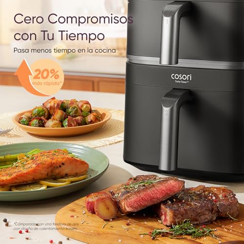 Cosori Air Fryer Turbo Tower Pro 10.8 Liter, PFAS Free Ceramic Coated Air Fryer, Dual Resistance with Turbo Blaze, Vertical Dual Basket Airfryer, 7-in-1 Multifunction, 2630W