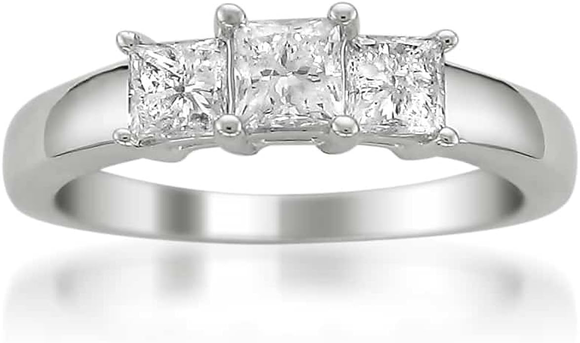 Platinum Princess Cut 3 Stone Three Stone Diamond Engagement Anniversary Ring 1 Cttw H I Si1 Si2 Amazon Com