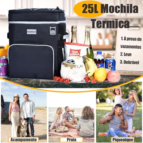 INSMEER Mochila térmica, refrigerador de praia isolado grande refrigerador de acampamento macio à prova de vazamento