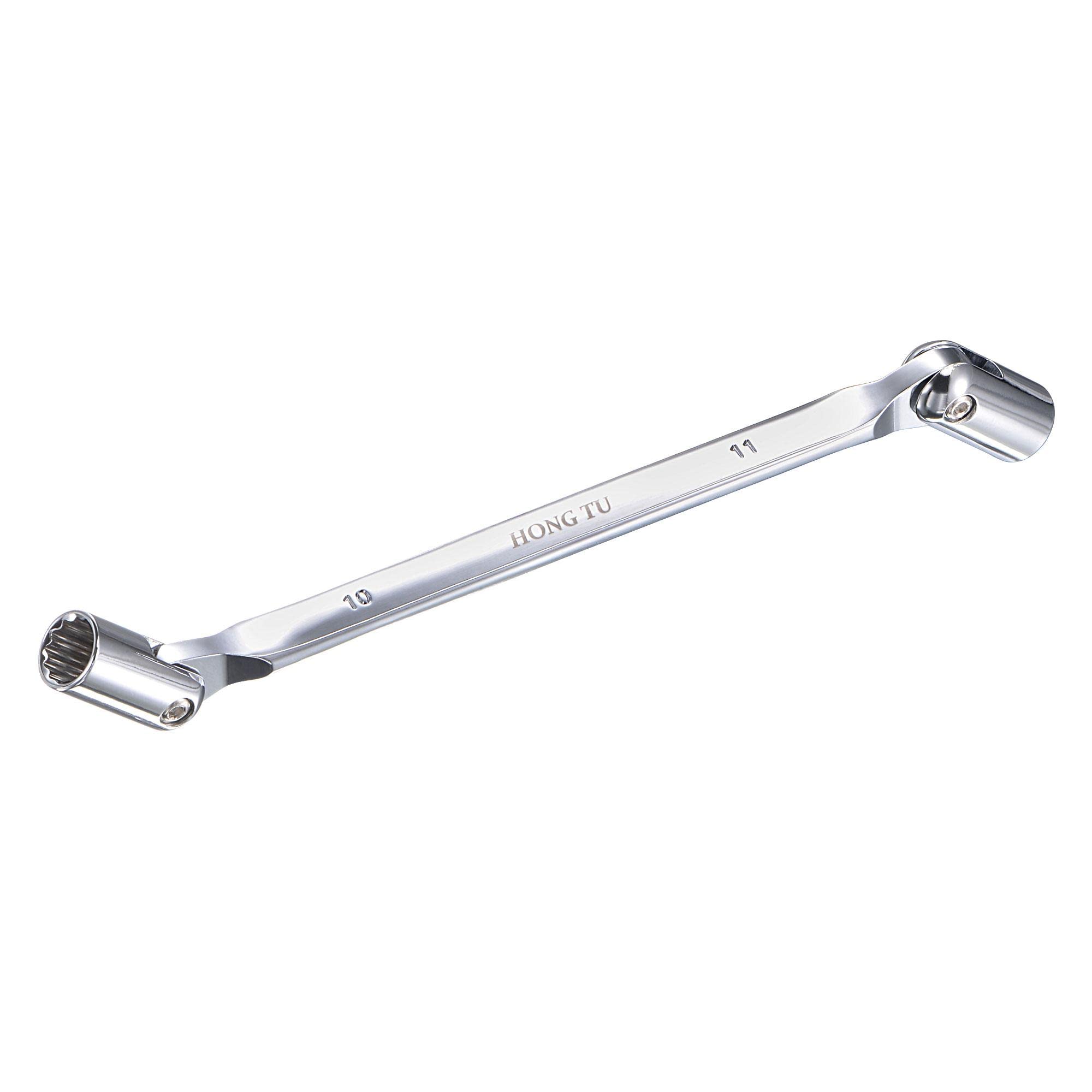 uxcell 12 Point Flexible Head Socket Wrench, 10mm x 11mm Metric Double Swivel Box End, CR-V 180 Degree Rotation for Mechanical Repair