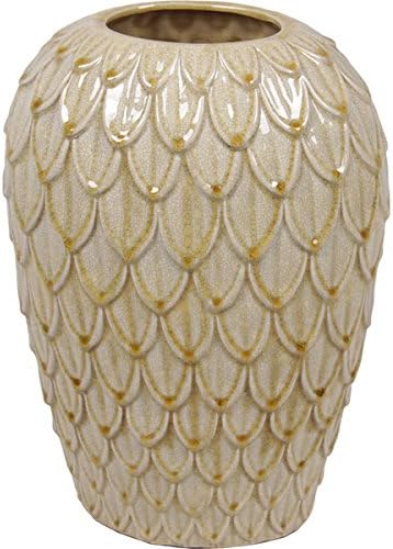 Large Antique White/ Dripped Gold Ceramic Vase