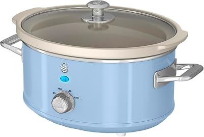Swan Retro Slow Cooker 3.5L with 3 Temperature Settings Blue