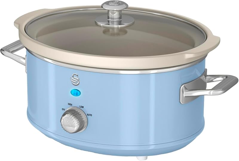 Swan Retro Slow Cooker 3.5L with 3 Temperature Settings Blue