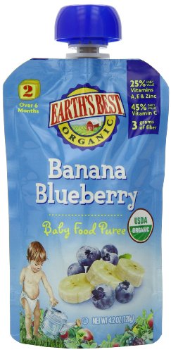 Earth's Best Organic Stage 2, Banana & Blueberry, 4 Ounce Pouch (Pack of 12) (Packaging May Vary)