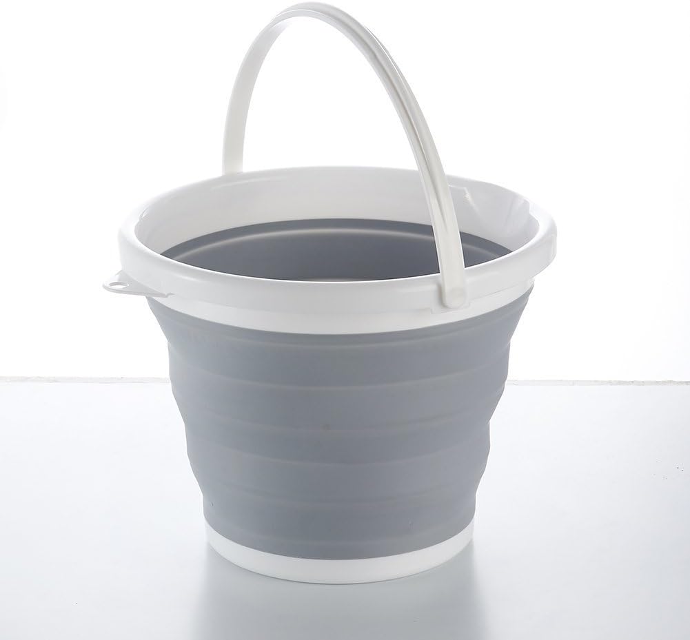 Attac Foldable Bucket Folding Fishing Outdoors Hiking Collapsible Water Carrier Silicone Camping Caravan, Grey/White, 10 Liter