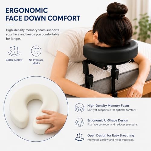 KONOVOLY Massage Headrest for Bed, Massage Home Mattress Top Massage Bed Head Extension Kit, Adjustable Headrest Face Cushion Massage Table at Home, Face Down Pillow After Eye Surgery (Black)