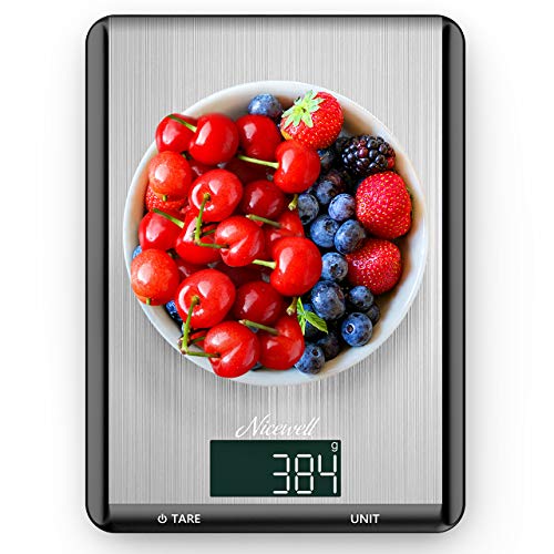 Food Scale - Nicewell Kitchen Scale 22lb Multifunction Measures in Grams and Ounces 0.1oz/ 1g Accuracy for Cooking Baking, Sleek Stainless Steel Panel Easy to Clean