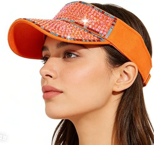 Vicenpal 3 Pack Rhinestone Sun Visor Hat for Women, Sparkly 