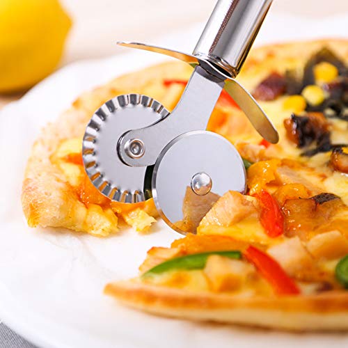 3Pcs Pizza Cutter Wheel Set, TBWHL Double Wheel Pizza Accessories Knife Pastry Pasta Dough Crimper Kitchen Pizza Tools Utensils Premium Stainless Steel - Thumbnail 6
