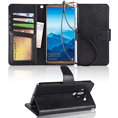 Huawei Mate 10 pro Case, Arae [Kickstand Feature] PU Leather Wallet case with ID&Credit Cards Pocket for HUAWE Mate 10 pro - Black