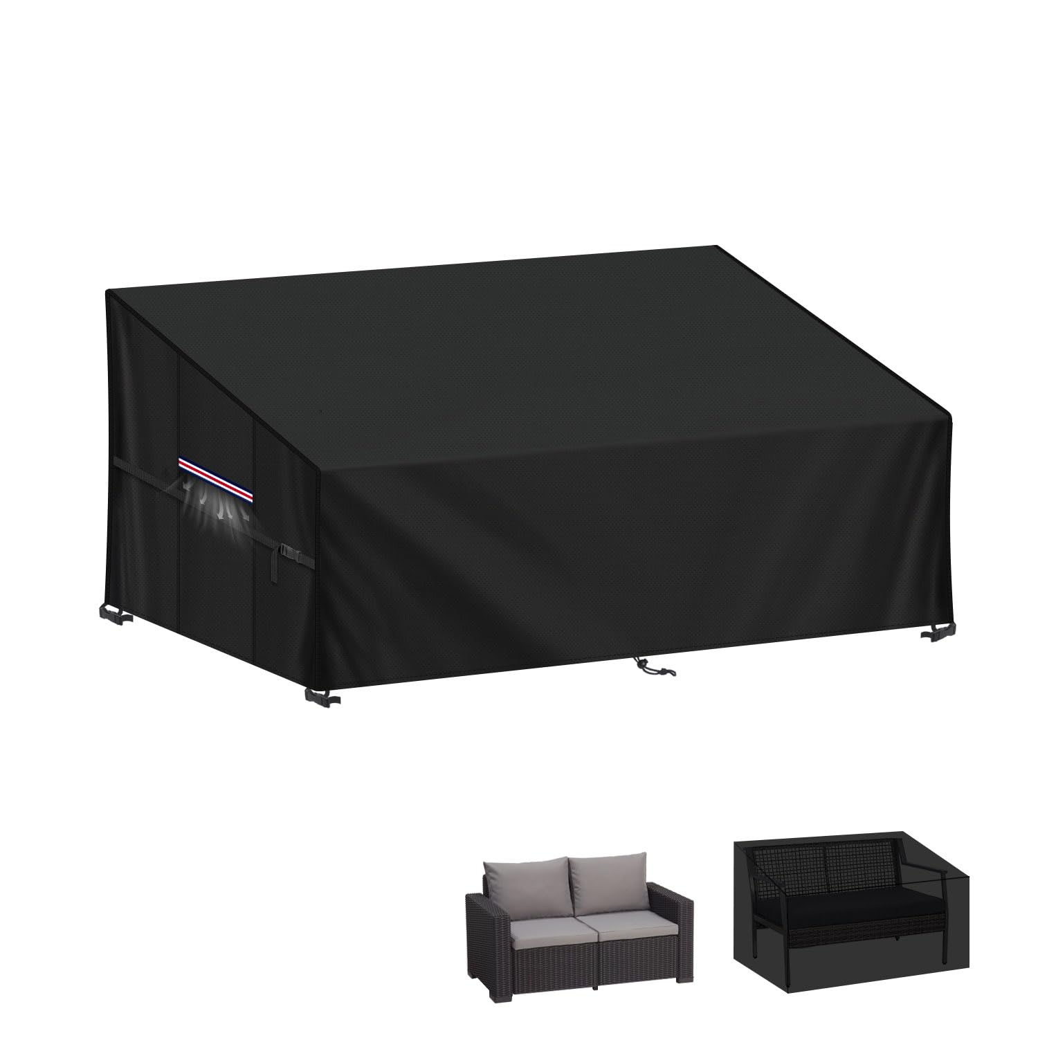 LAMUNI Outdoor Sofa Covers Waterproof Sofa Bench Cover 420D Oxford Rattan Sofa Cover Outdoor Garden Sectional Sofa Cover 2 Seater Garden Furniture Cover Anti-UV Corner Sofa Covers, 147x85x80/60cm